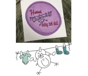 Stickdate - Baby an Wäscheleine Doodle